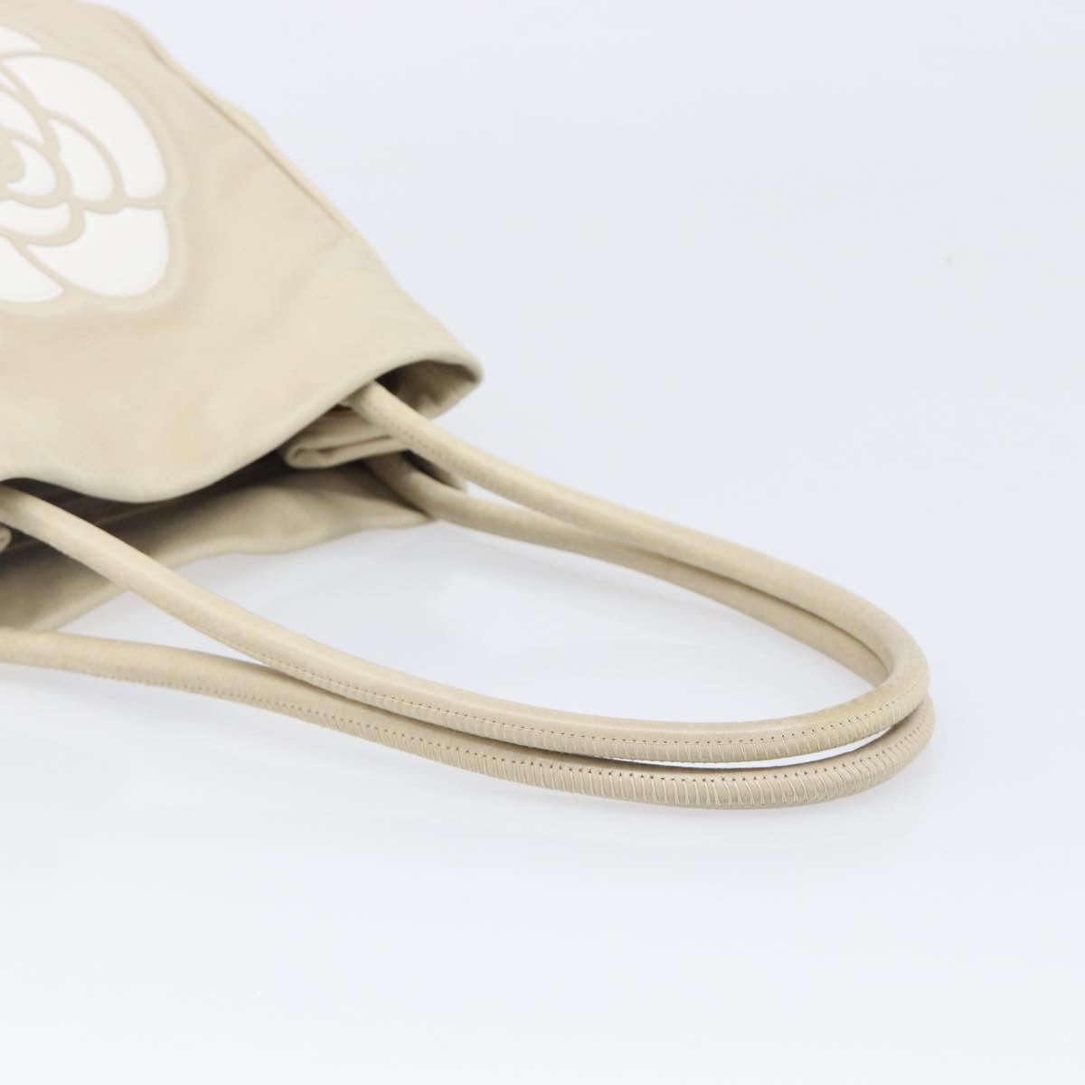 CHANEL Camelia Tote Bag Lamb Skin Beige Gold Tone CC Auth 199382V