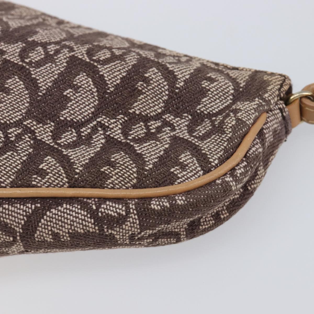 Christian Dior Trotter Canvas Saddle Pouch Brown Gold Tone Auth 199384V