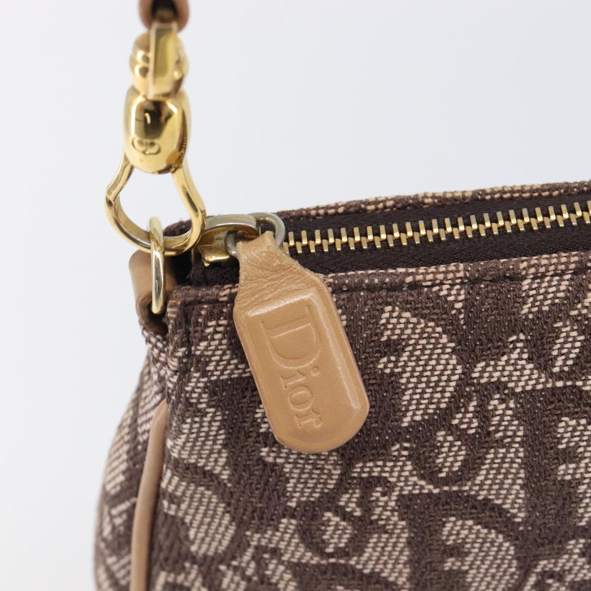 Christian Dior Trotter Canvas Saddle Pouch Brown Gold Tone Auth 199384V