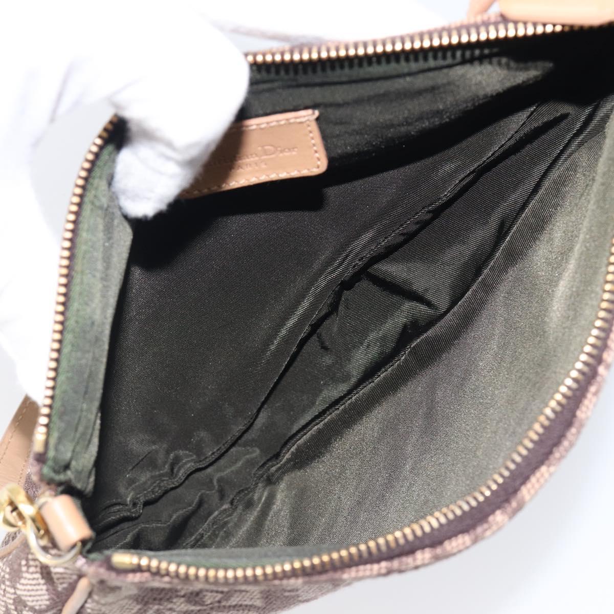 Christian Dior Trotter Canvas Saddle Pouch Brown Gold Tone Auth 199384V