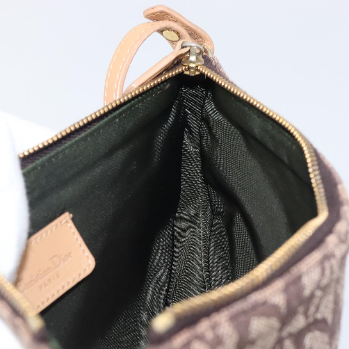 Christian Dior Trotter Canvas Saddle Pouch Brown Gold Tone Auth 199384V