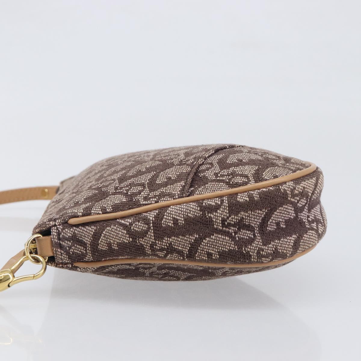 Christian Dior Trotter Canvas Saddle Pouch Brown Gold Tone Auth 199384V