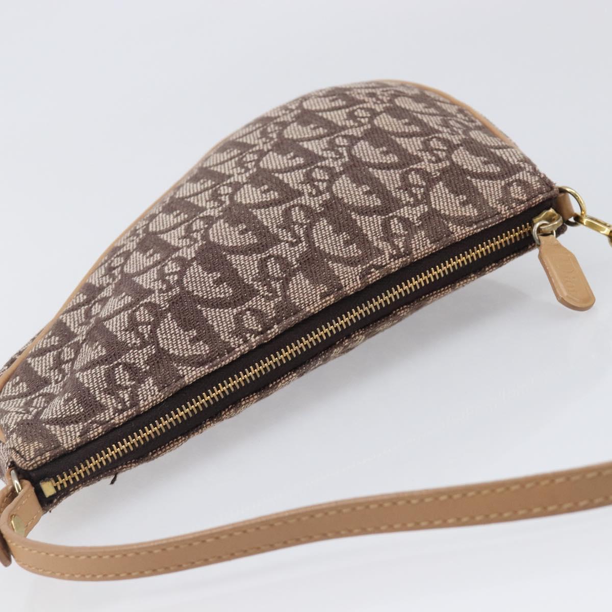 Christian Dior Trotter Canvas Saddle Pouch Brown Gold Tone Auth 199384V