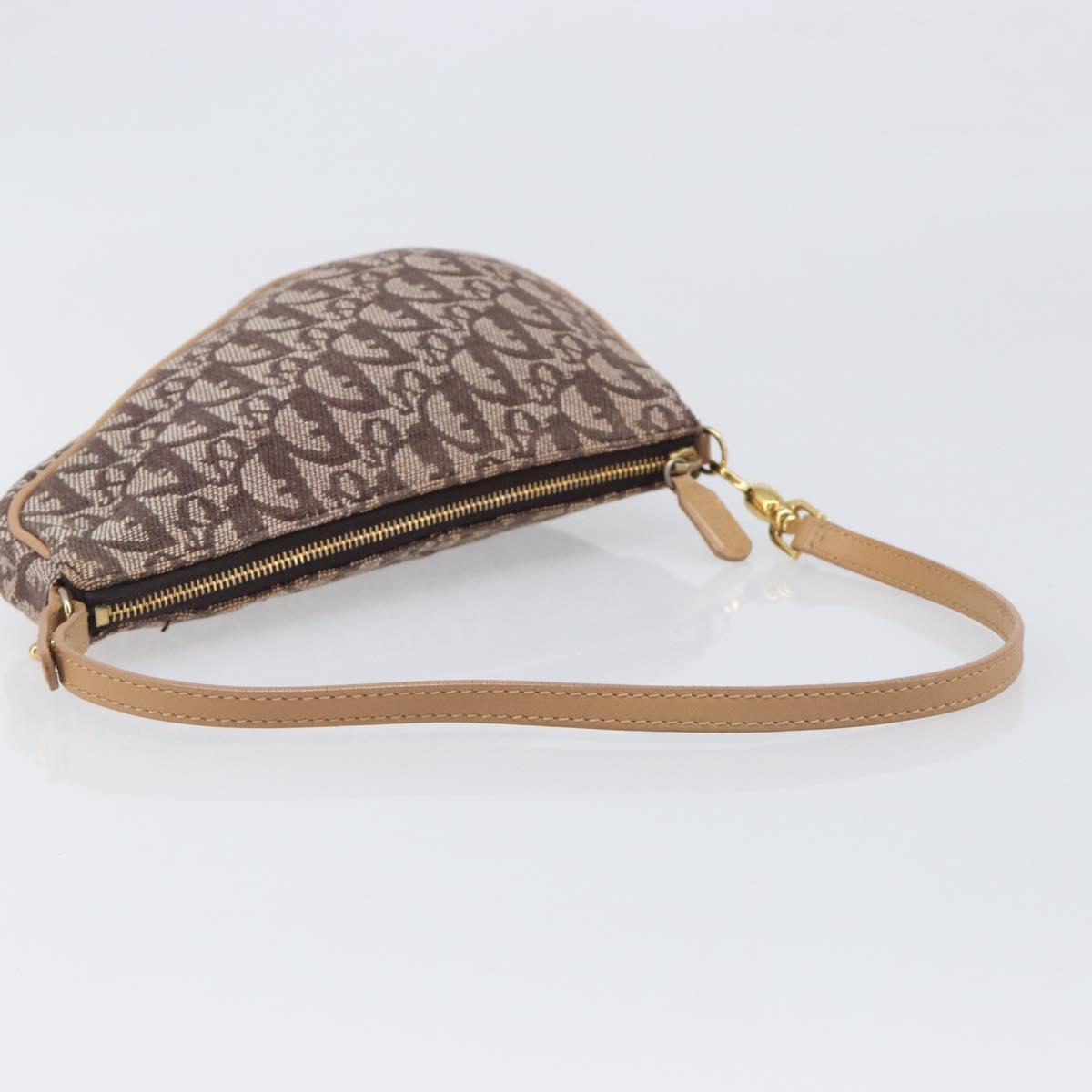 Christian Dior Trotter Canvas Saddle Pouch Brown Gold Tone Auth 199384V