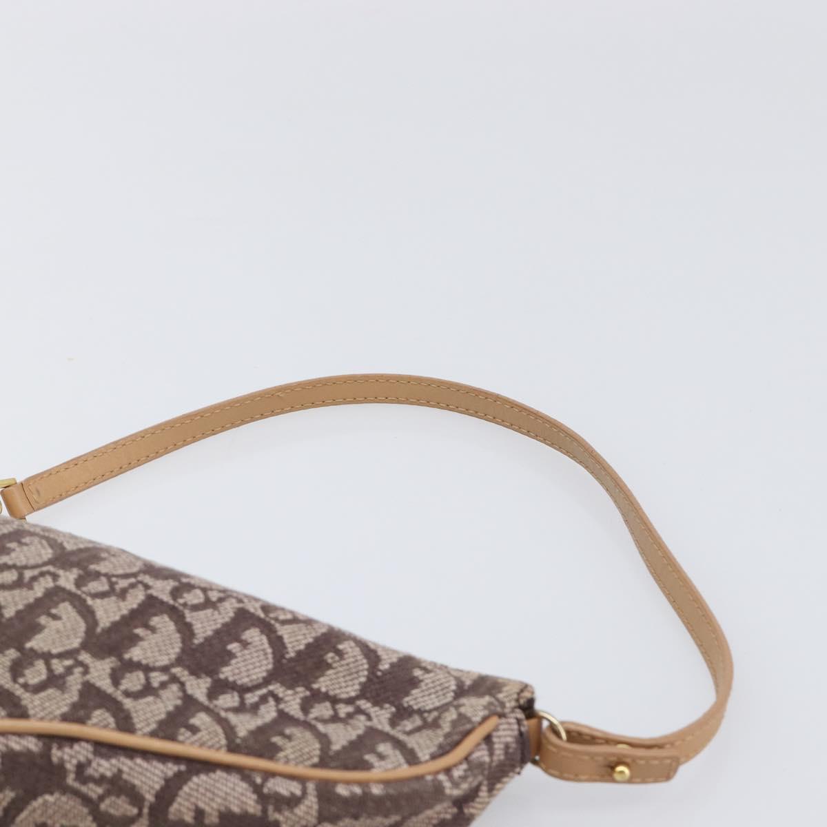 Christian Dior Trotter Canvas Saddle Pouch Brown Gold Tone Auth 199384V