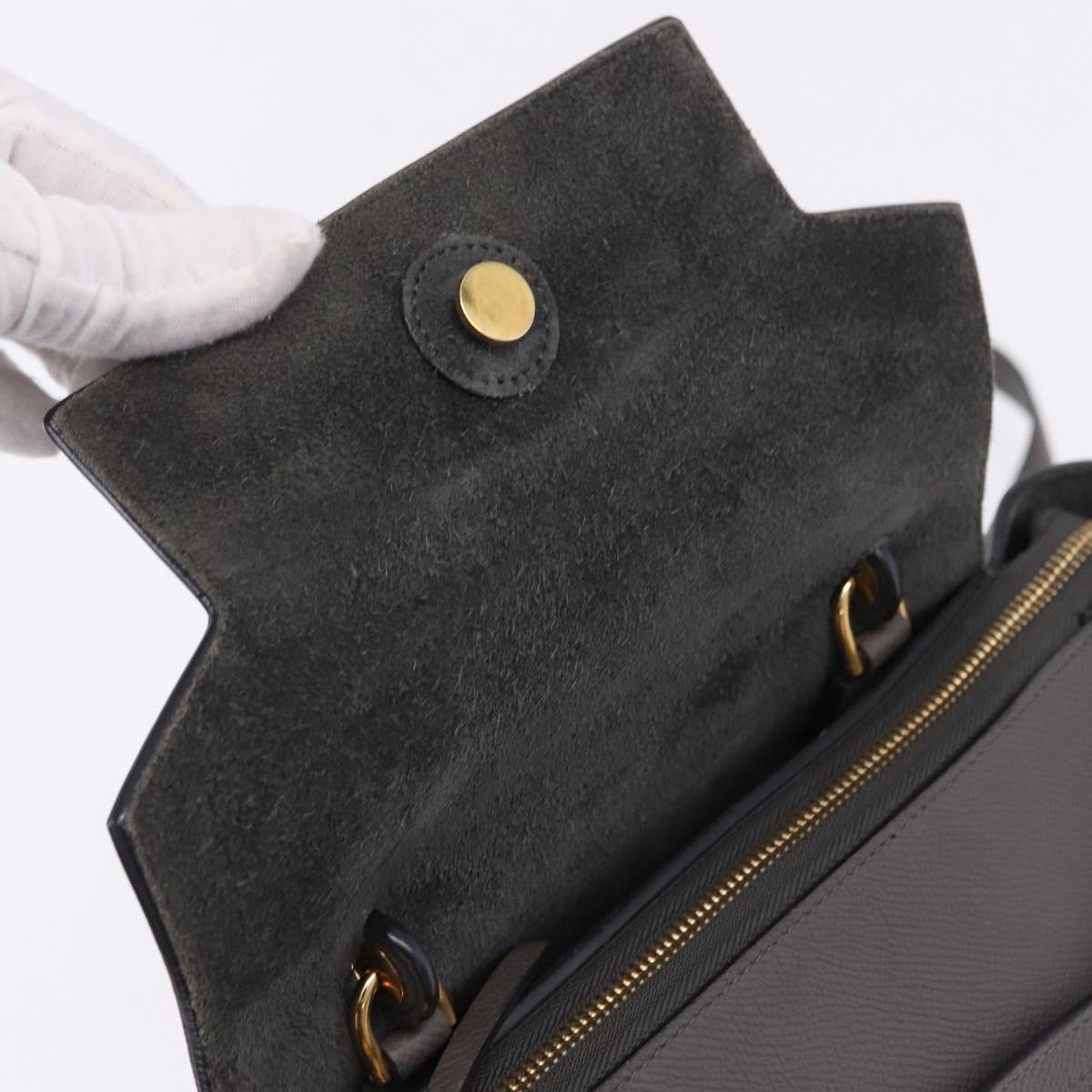 CELINE Belt Bag Micro Hand Bag Leather 2way Gray Gold Auth 199385V