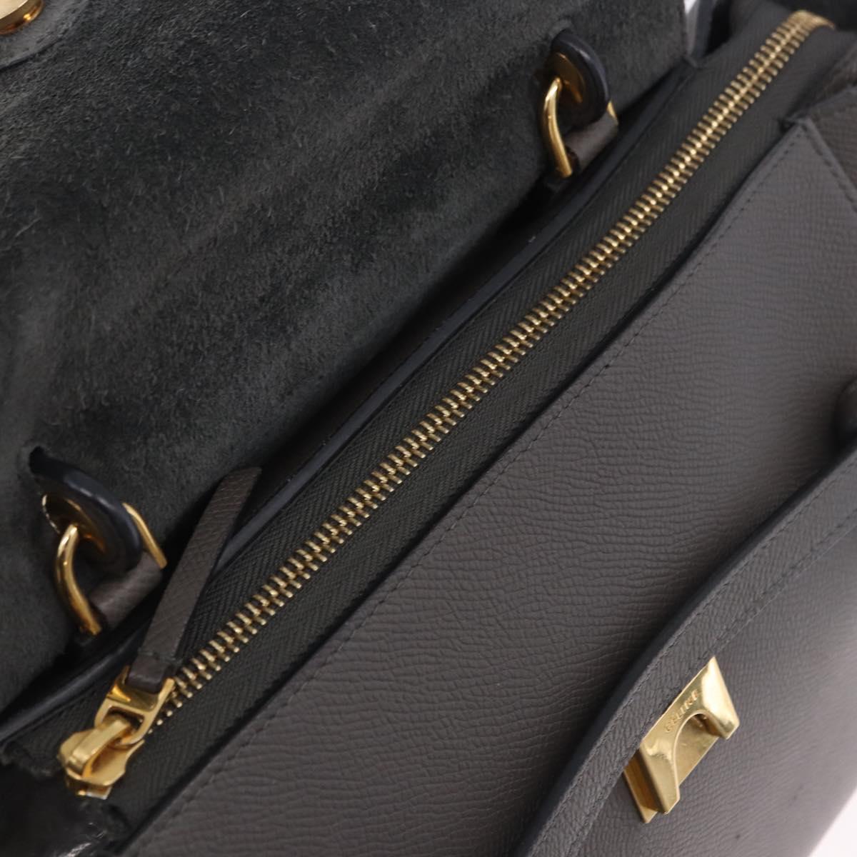 CELINE Belt Bag Micro Hand Bag Leather 2way Gray Gold Auth 199385V