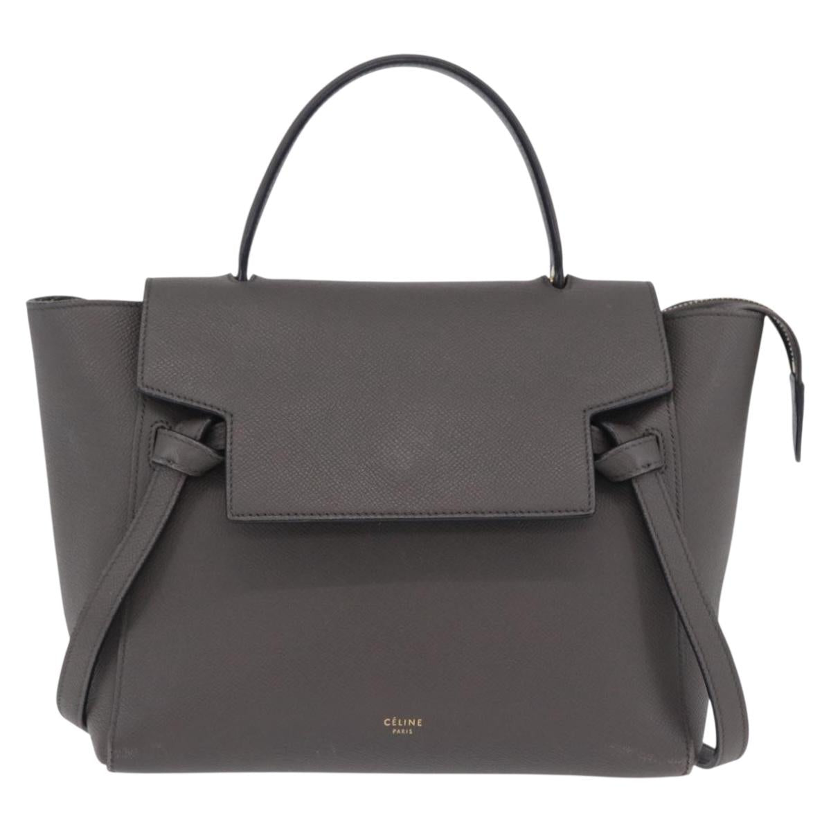 CELINE Belt Bag Micro Hand Bag Leather 2way Gray Gold Auth 199385V