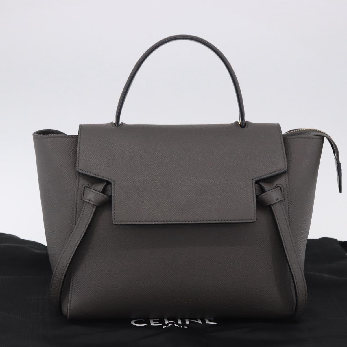 CELINE Belt Bag Micro Hand Bag Leather 2way Gray Gold Auth 199385V