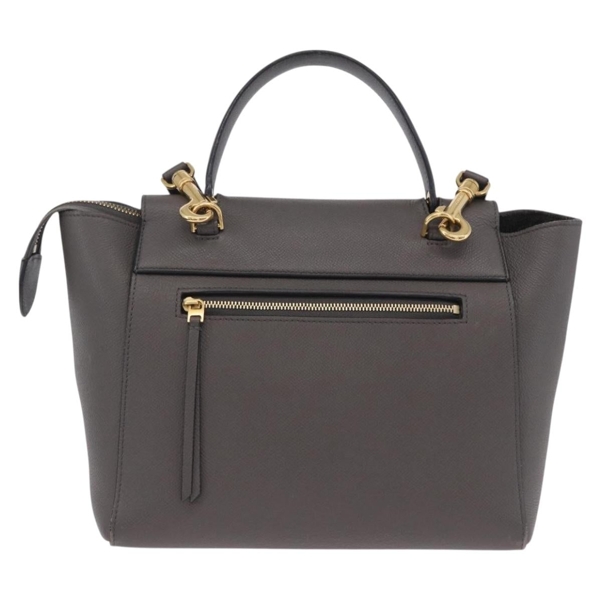 CELINE Belt Bag Micro Hand Bag Leather 2way Gray Gold Auth 199385V