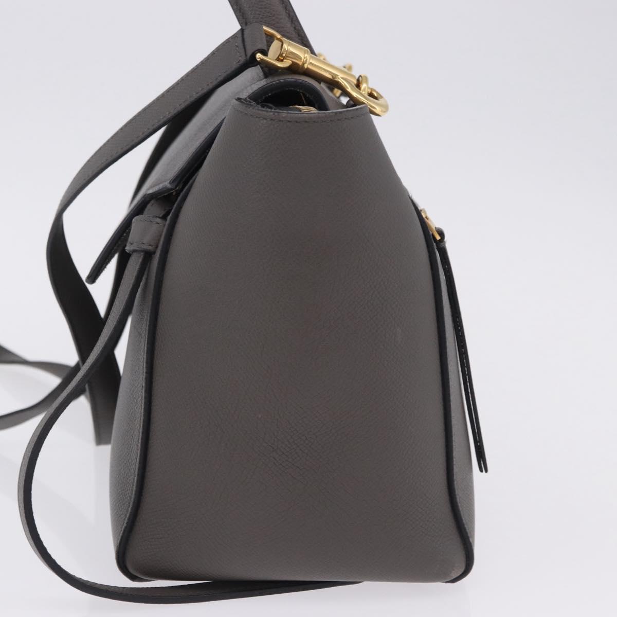 CELINE Belt Bag Micro Hand Bag Leather 2way Gray Gold Auth 199385V