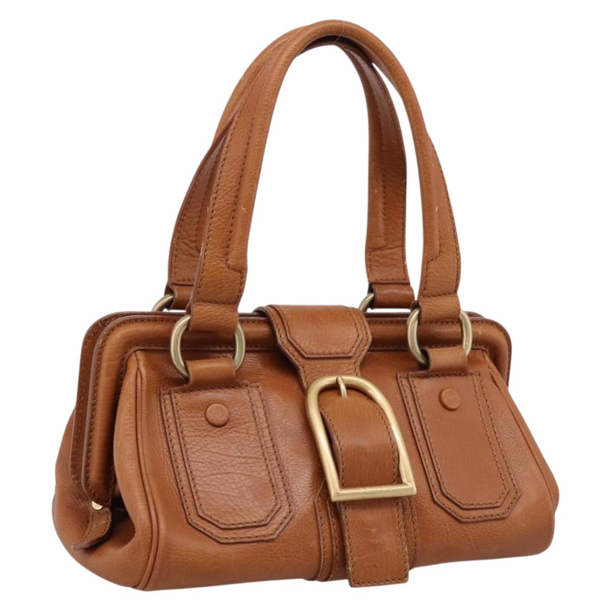 CELINE Doctors Hand Bag Leather Brown Gold Auth 199386A
