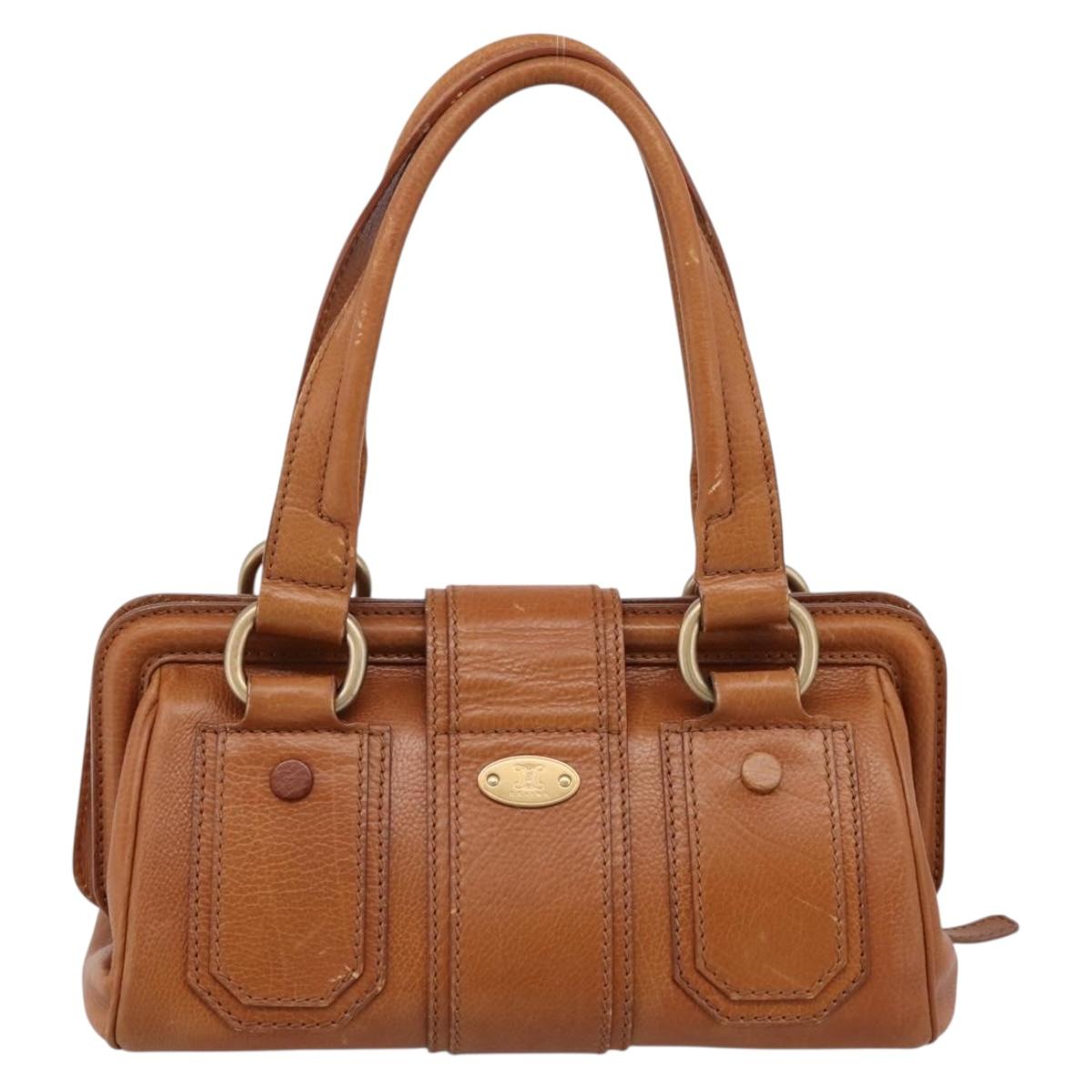CELINE Doctors Hand Bag Leather Brown Gold Auth 199386A