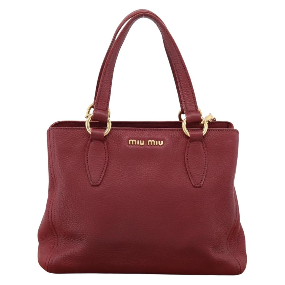 Miu Miu Hand Bag Leather 2way Red Gold Auth 199387M