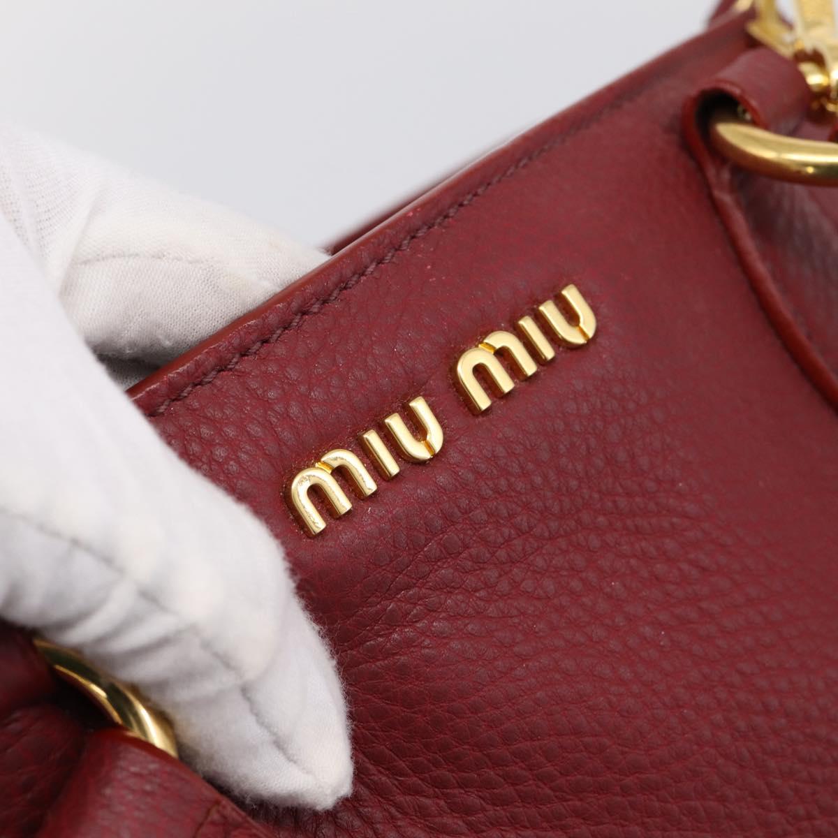 Miu Miu Hand Bag Leather 2way Red Gold Auth 199387M