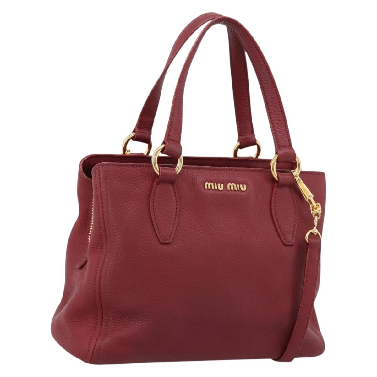 Miu Miu Hand Bag Leather 2way Red Gold Auth 199387M