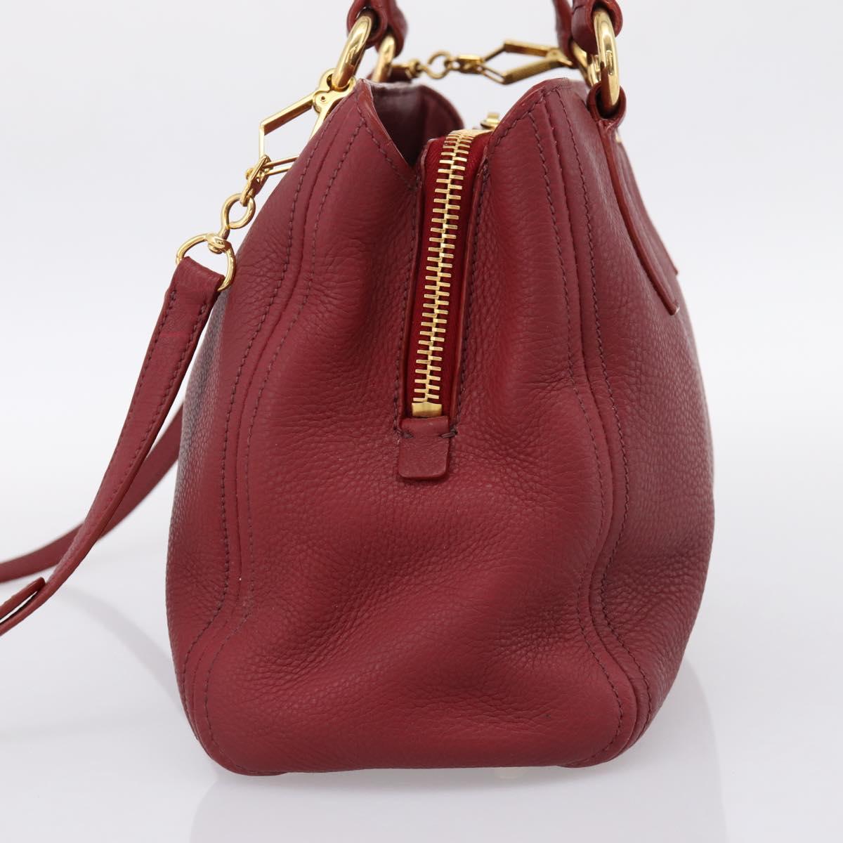 Miu Miu Hand Bag Leather 2way Red Gold Auth 199387M