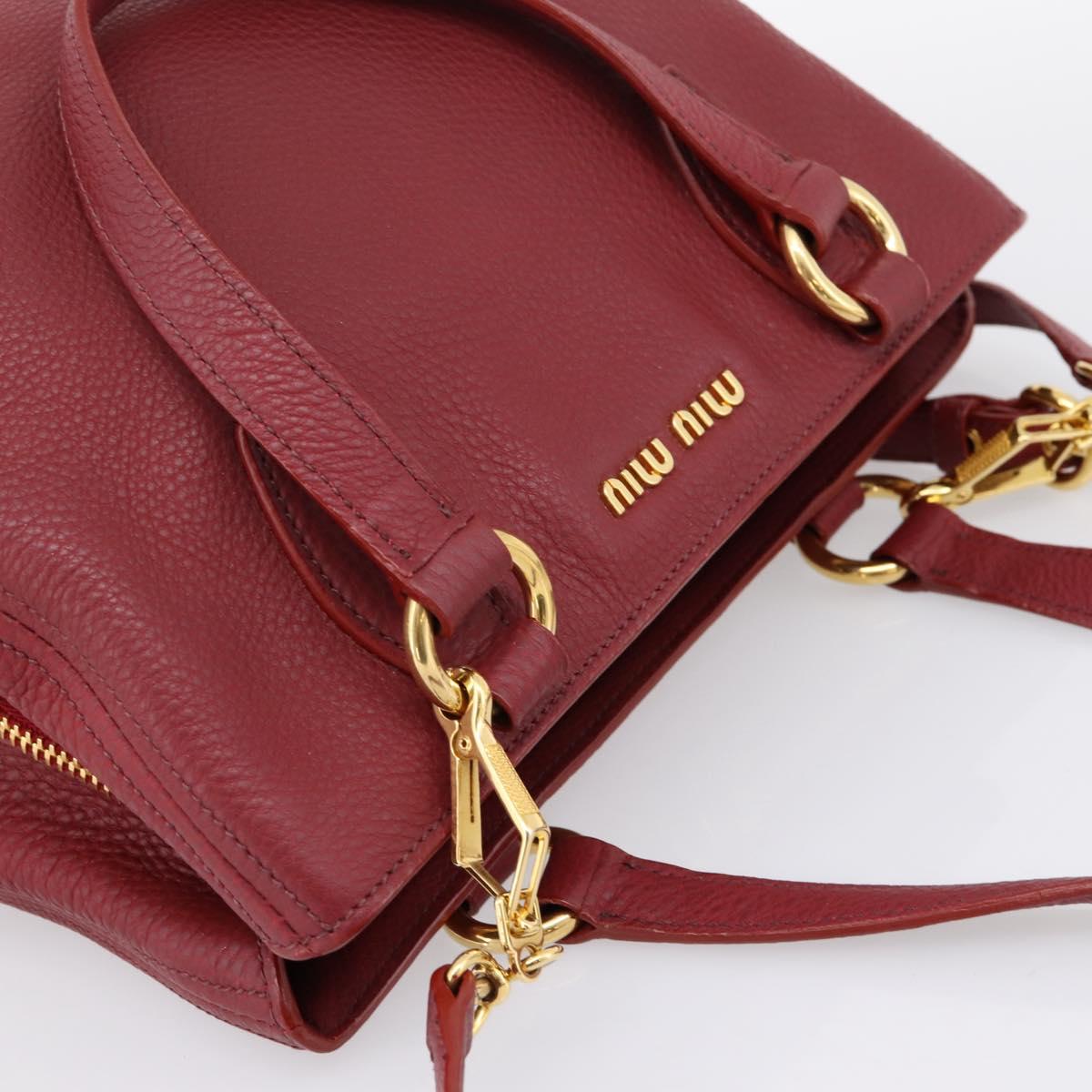 Miu Miu Hand Bag Leather 2way Red Gold Auth 199387M