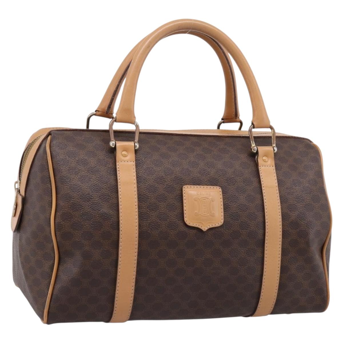 CELINE Macadam Canvas Boston Bag PVC Leather Brown Gold Auth 199388A