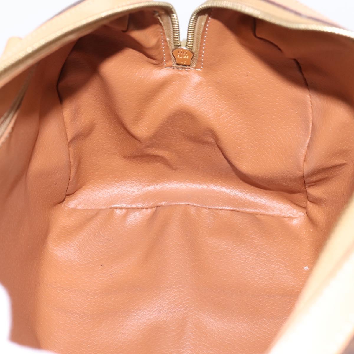 CELINE Macadam Canvas Boston Bag PVC Leather Brown Gold Auth 199388A