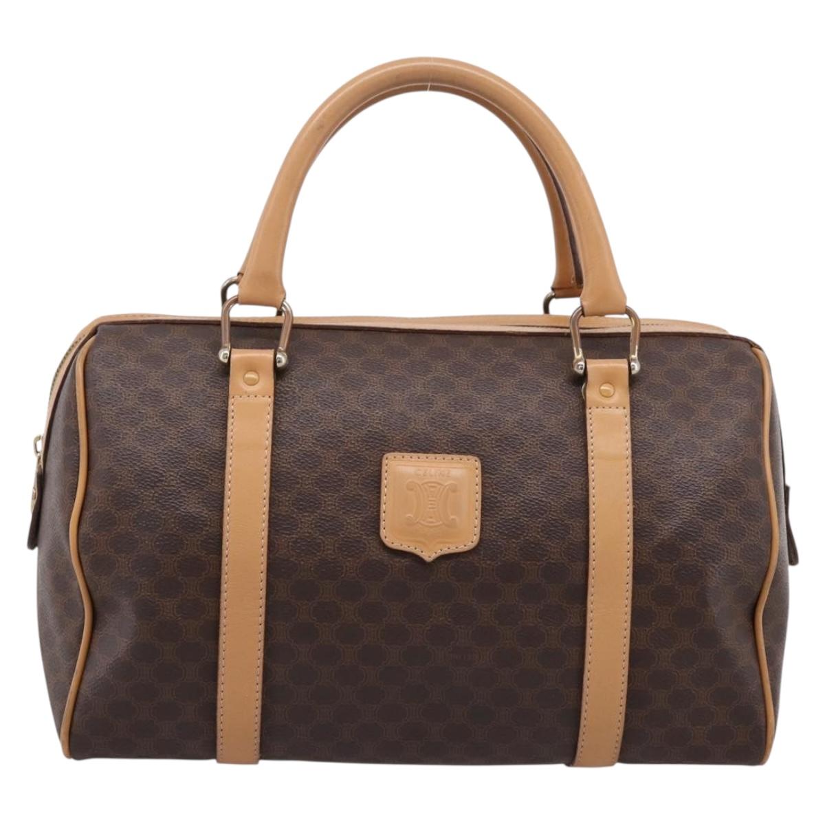 CELINE Macadam Canvas Boston Bag PVC Leather Brown Gold Auth 199388A