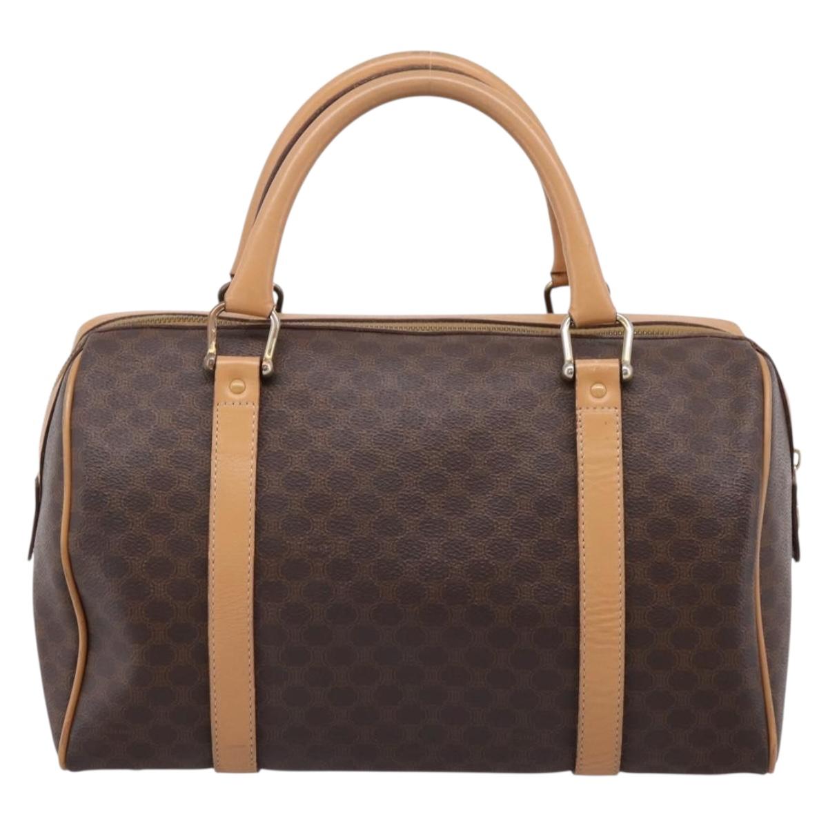 CELINE Macadam Canvas Boston Bag PVC Leather Brown Gold Auth 199388A
