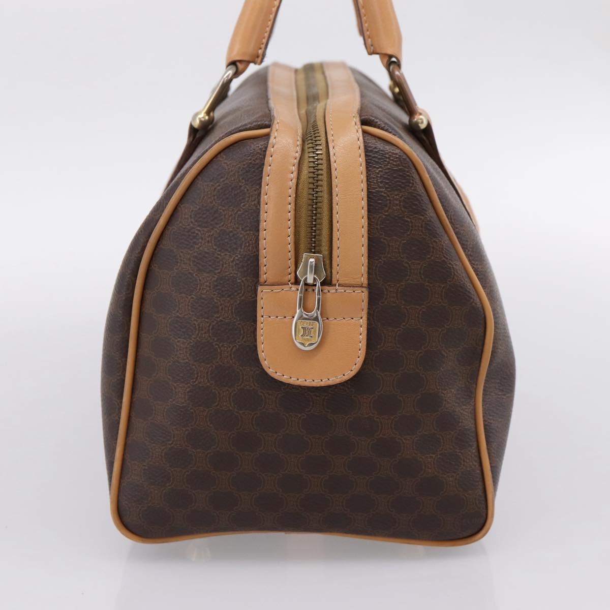 CELINE Macadam Canvas Boston Bag PVC Leather Brown Gold Auth 199388A