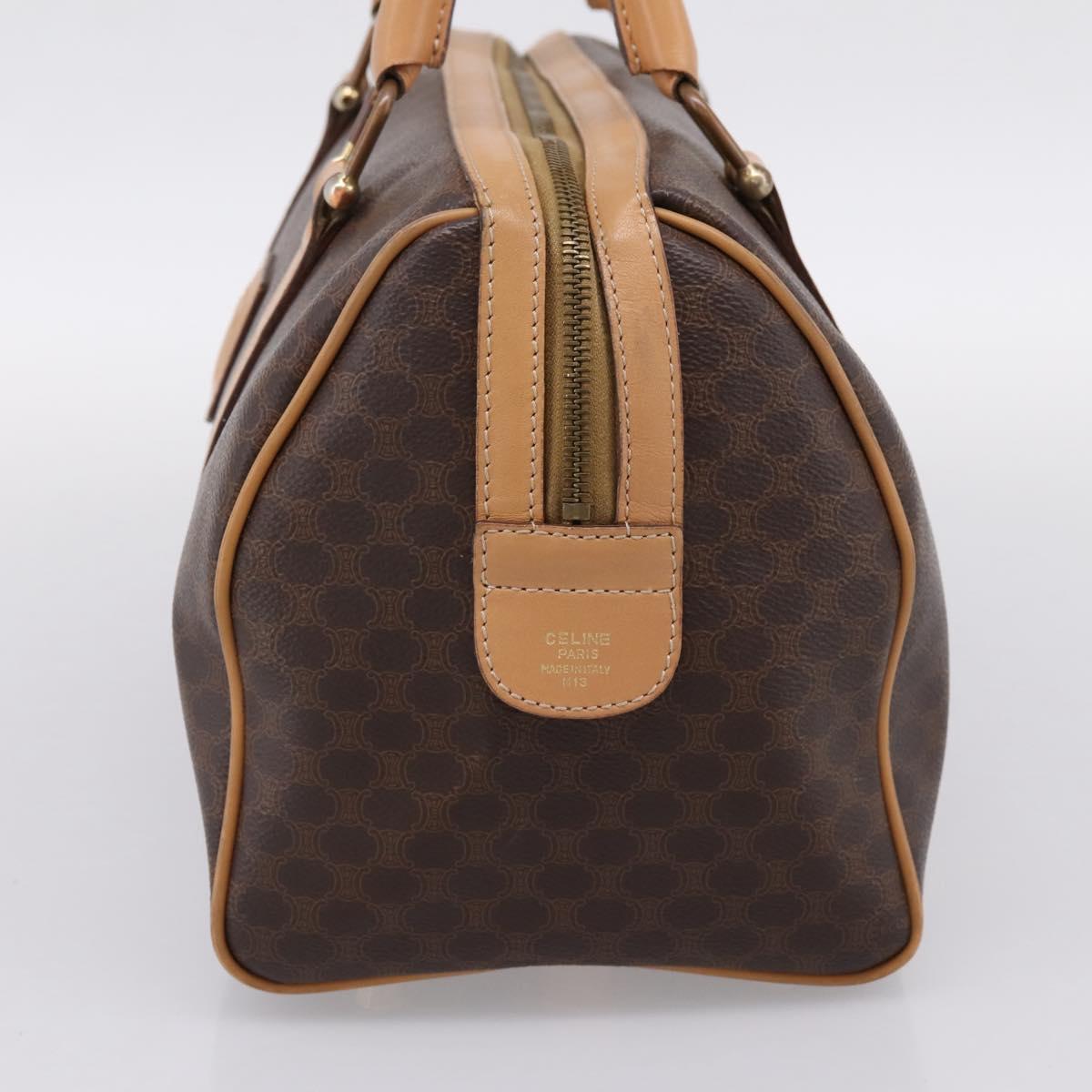 CELINE Macadam Canvas Boston Bag PVC Leather Brown Gold Auth 199388A