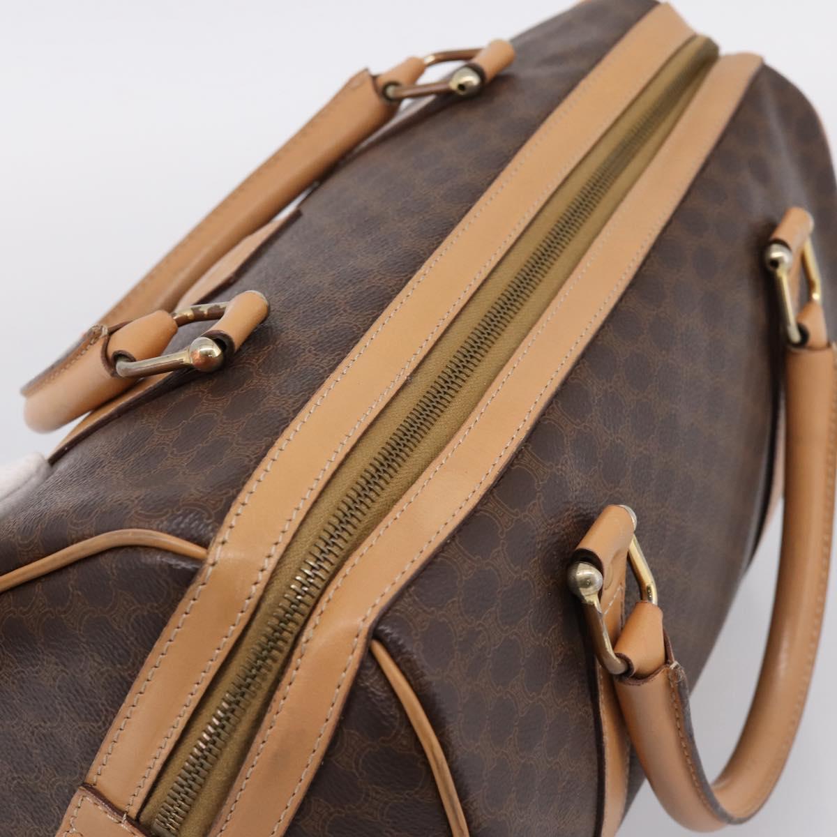 CELINE Macadam Canvas Boston Bag PVC Leather Brown Gold Auth 199388A