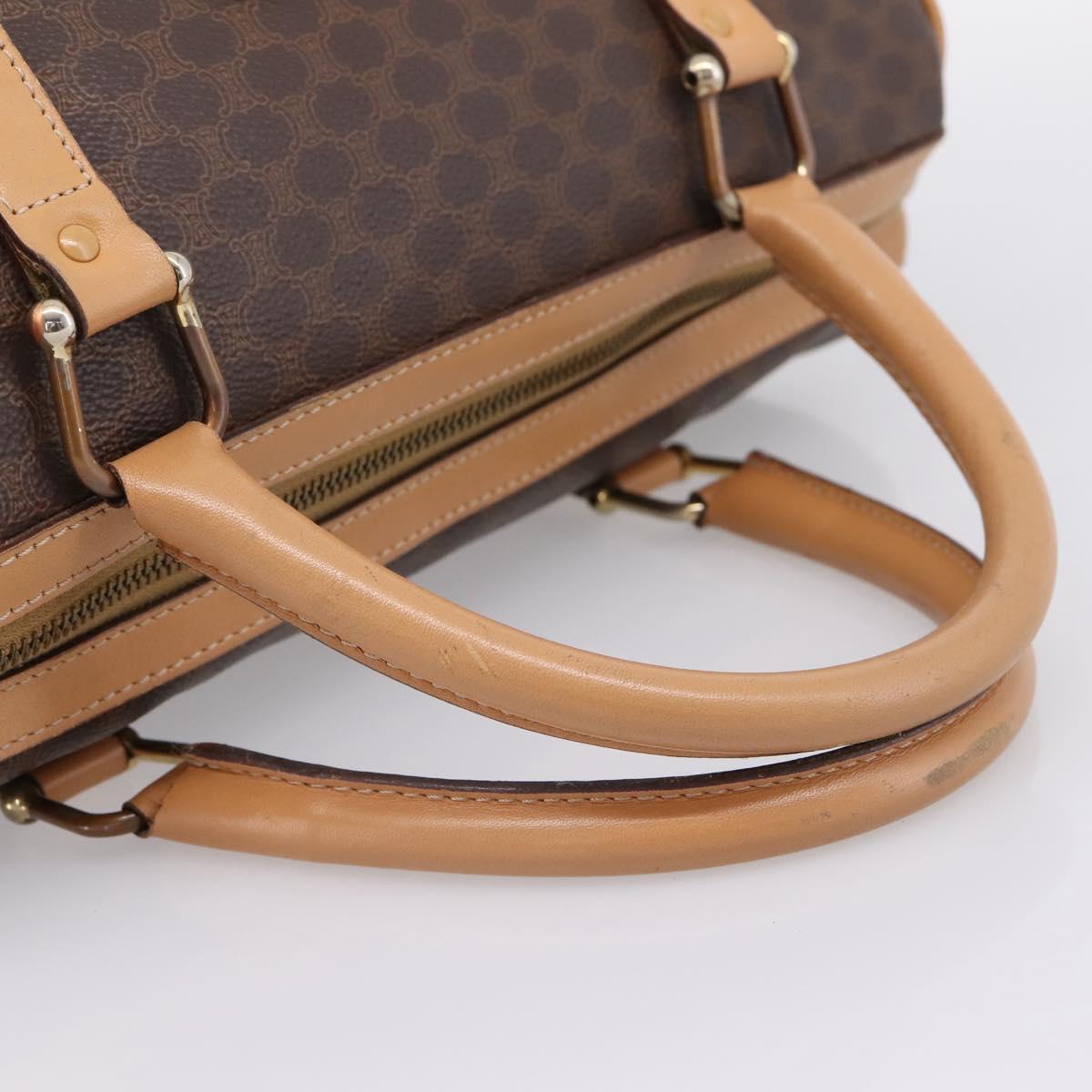 CELINE Macadam Canvas Boston Bag PVC Leather Brown Gold Auth 199388A