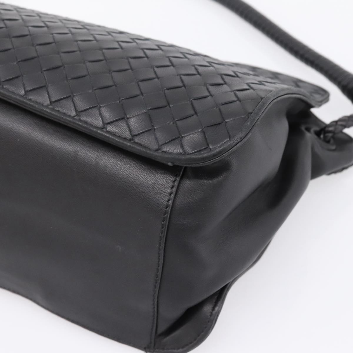 BOTTEGA VENETA INTRECCIATO Shoulder Bag Leather Black Gold Auth 199389V