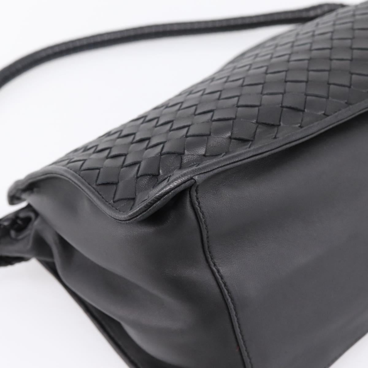 BOTTEGA VENETA INTRECCIATO Shoulder Bag Leather Black Gold Auth 199389V