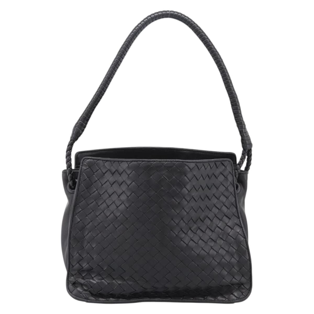 BOTTEGA VENETA INTRECCIATO Shoulder Bag Leather Black Gold Auth 199389V
