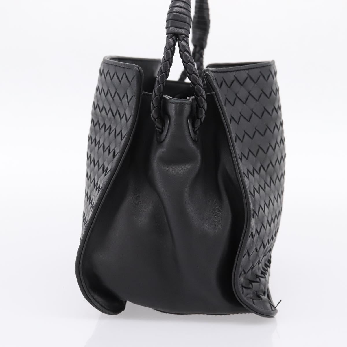 BOTTEGA VENETA INTRECCIATO Shoulder Bag Leather Black Gold Auth 199389V