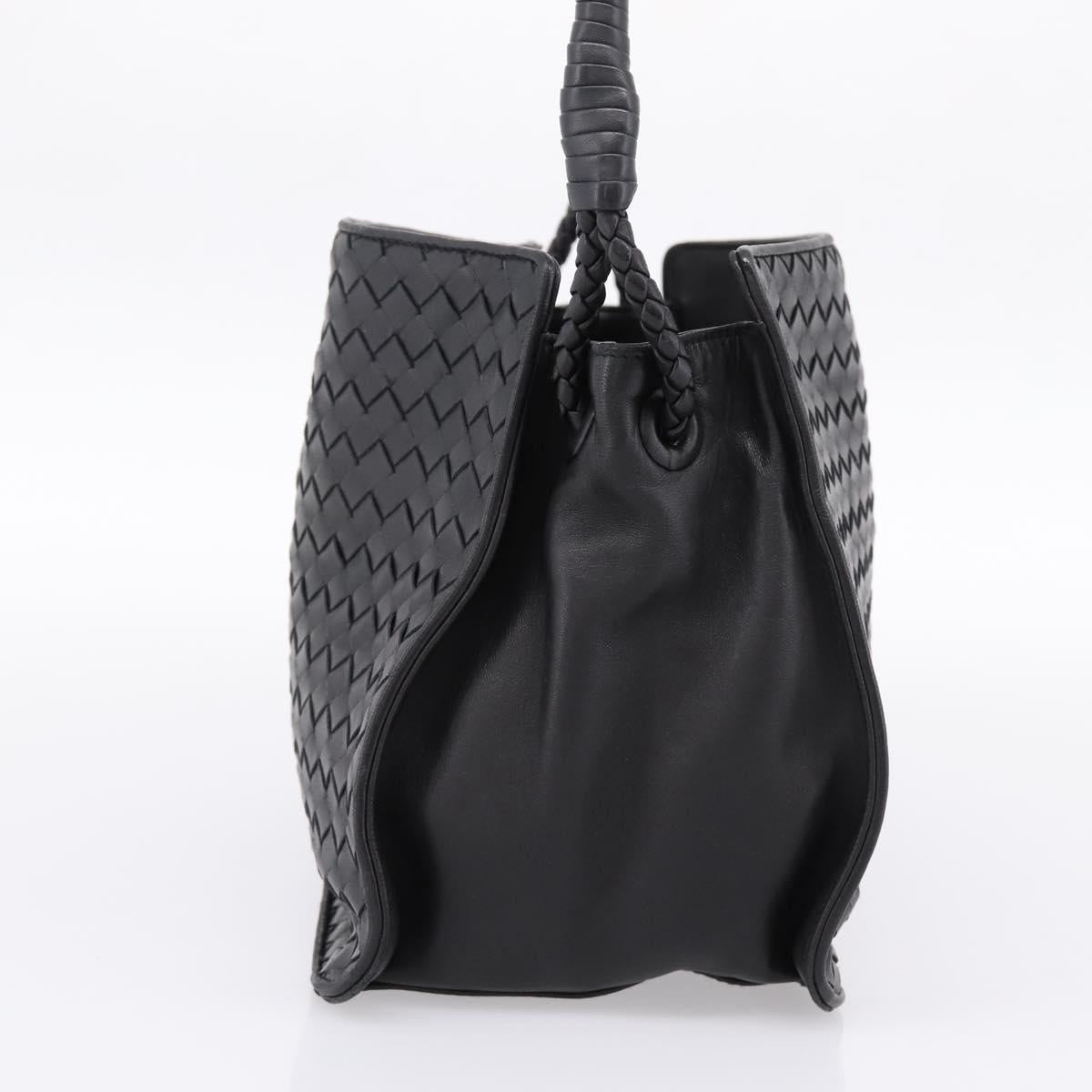 BOTTEGA VENETA INTRECCIATO Shoulder Bag Leather Black Gold Auth 199389V