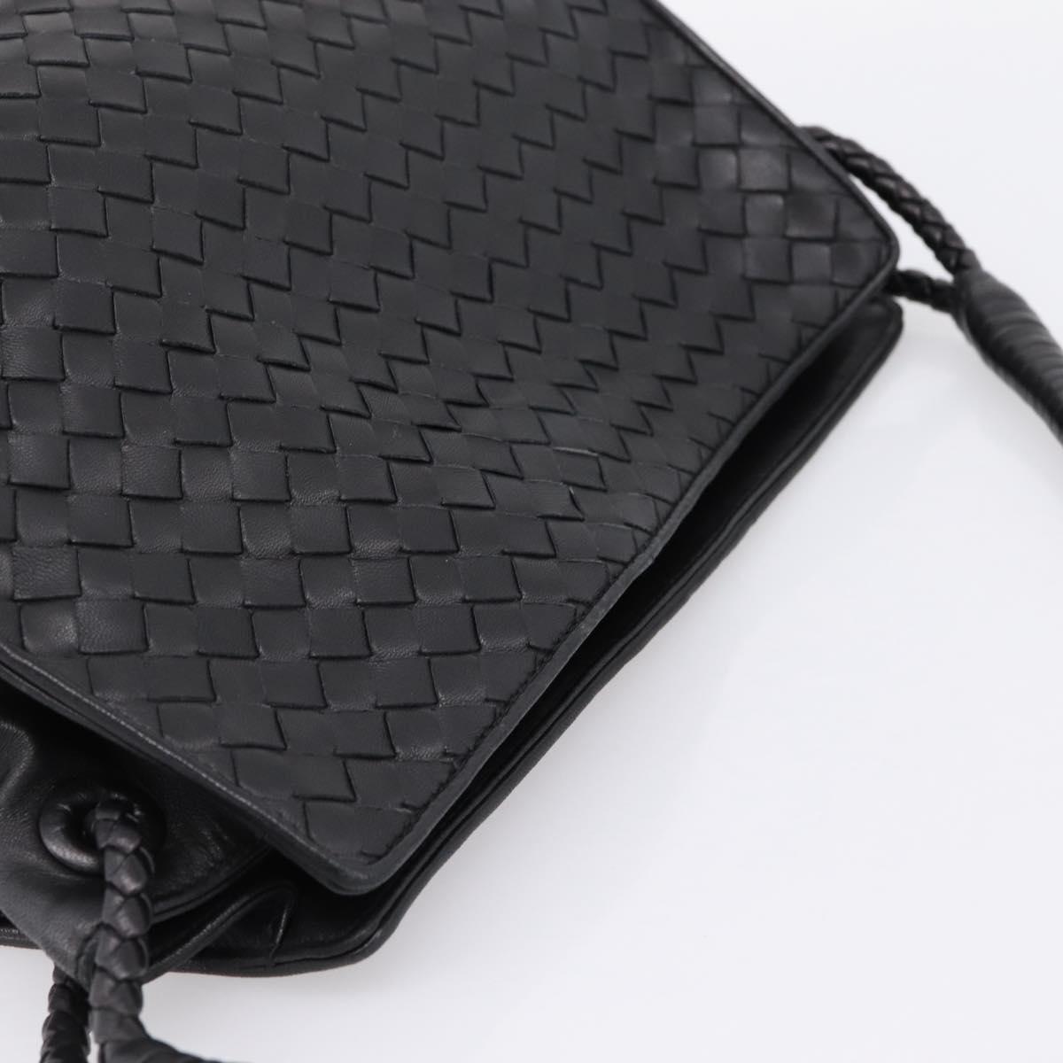 BOTTEGA VENETA INTRECCIATO Shoulder Bag Leather Black Gold Auth 199389V