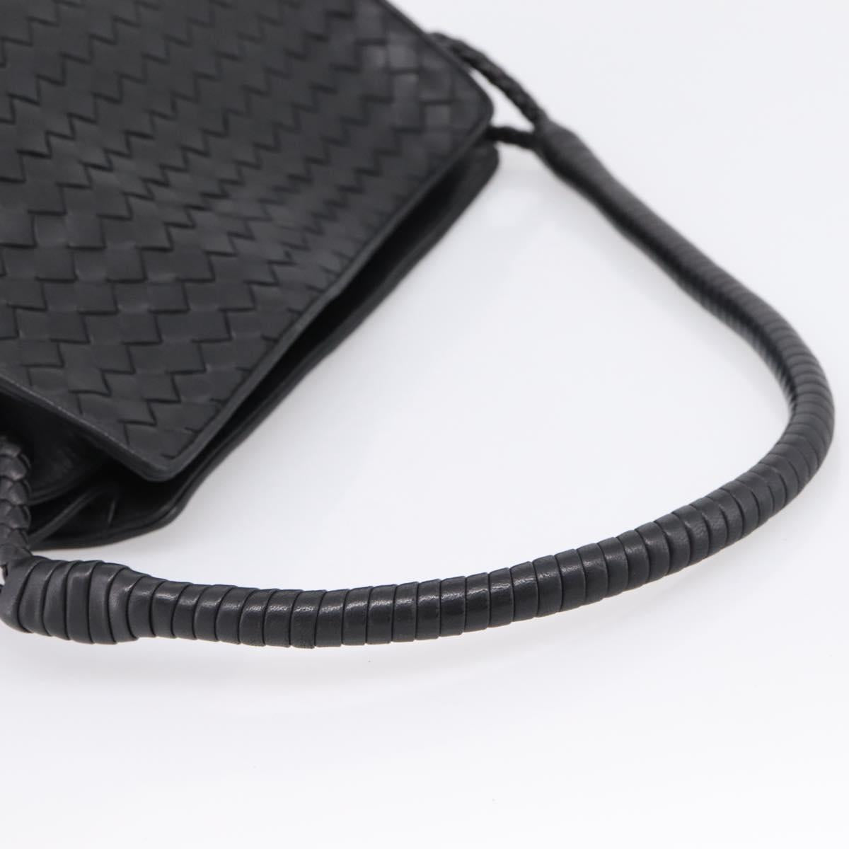 BOTTEGA VENETA INTRECCIATO Shoulder Bag Leather Black Gold Auth 199389V