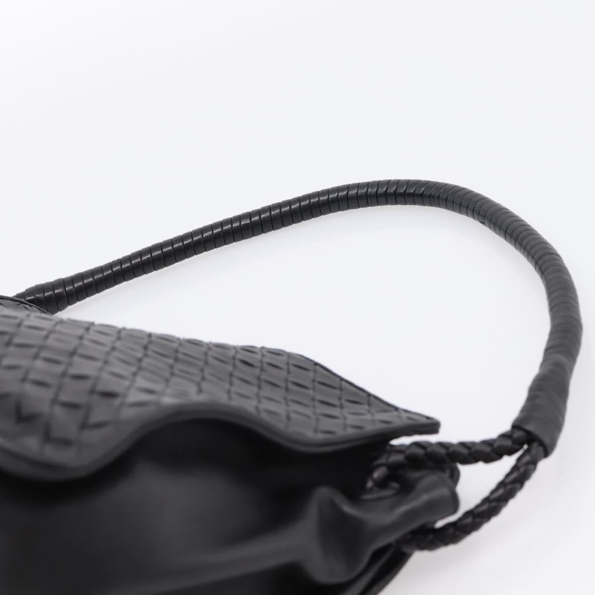 BOTTEGA VENETA INTRECCIATO Shoulder Bag Leather Black Gold Auth 199389V