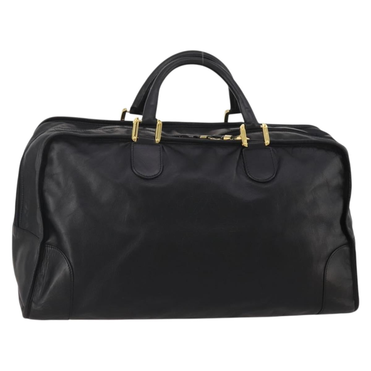 LOEWE Anagram Amazona 50 Boston Bag Leather Black Gold Auth 199390V