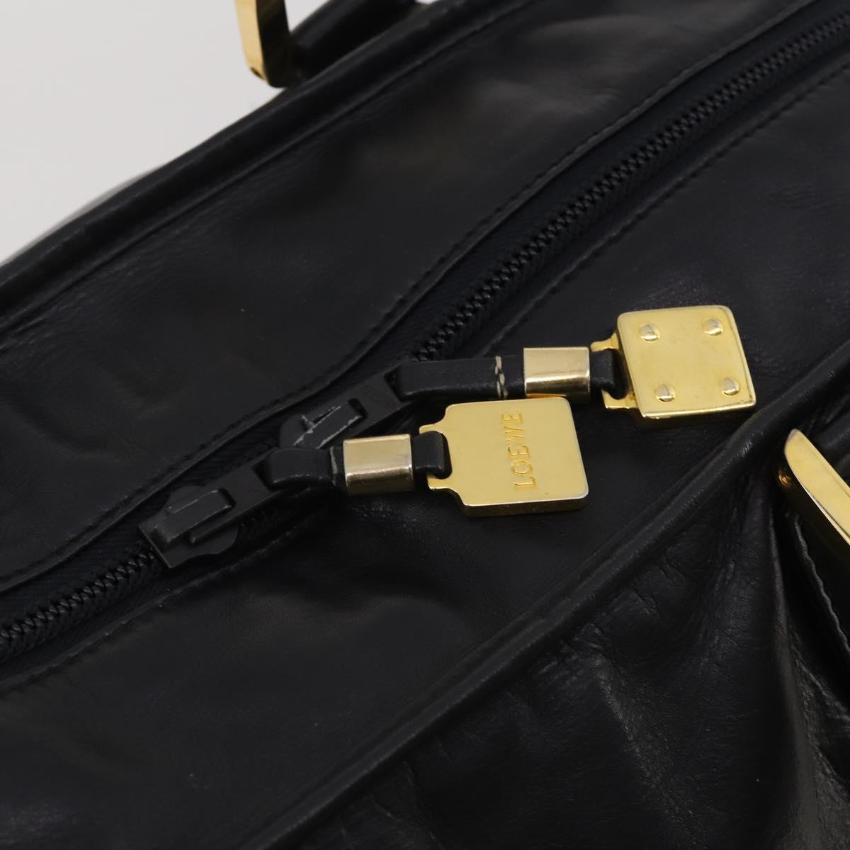 LOEWE Anagram Amazona 50 Boston Bag Leather Black Gold Auth 199390V