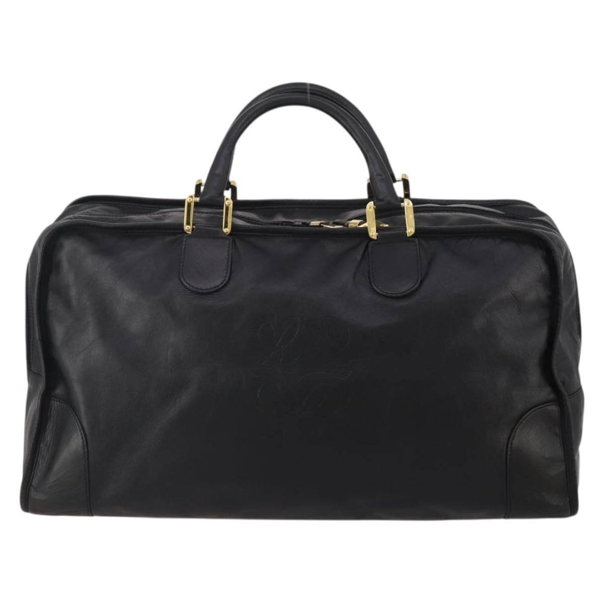 LOEWE Anagram Amazona 50 Boston Bag Leather Black Gold Auth 199390V