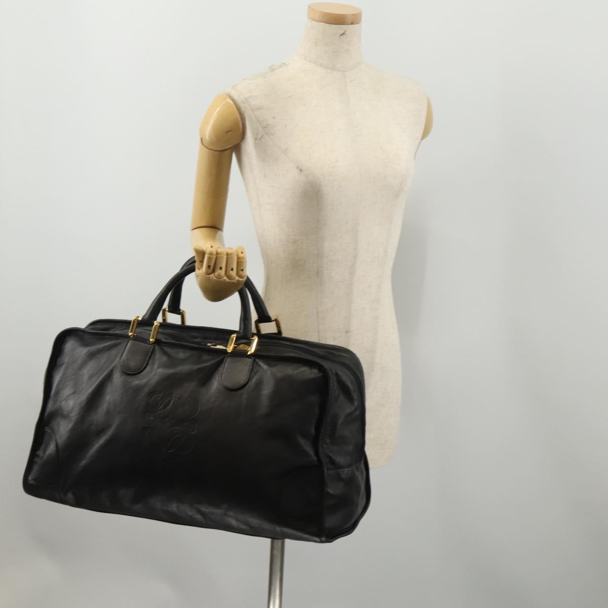 LOEWE Anagram Amazona 50 Boston Bag Leather Black Gold Auth 199390V