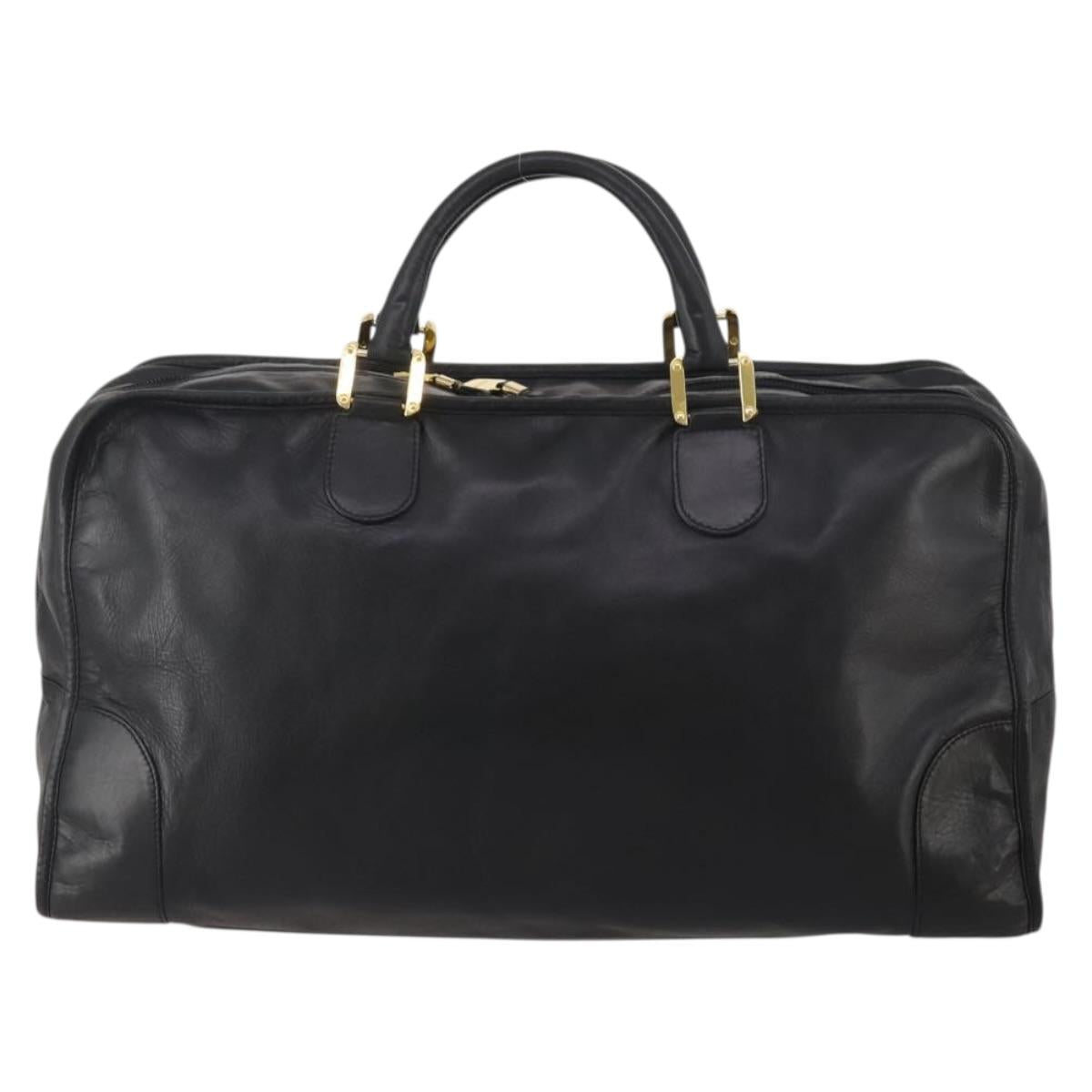 LOEWE Anagram Amazona 50 Boston Bag Leather Black Gold Auth 199390V