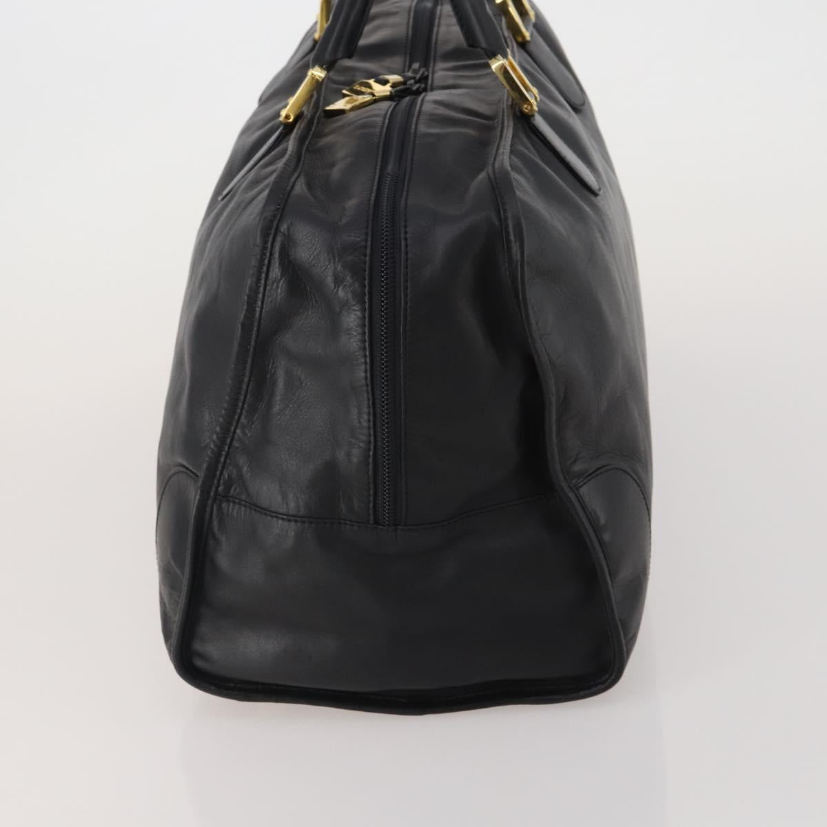 LOEWE Anagram Amazona 50 Boston Bag Leather Black Gold Auth 199390V
