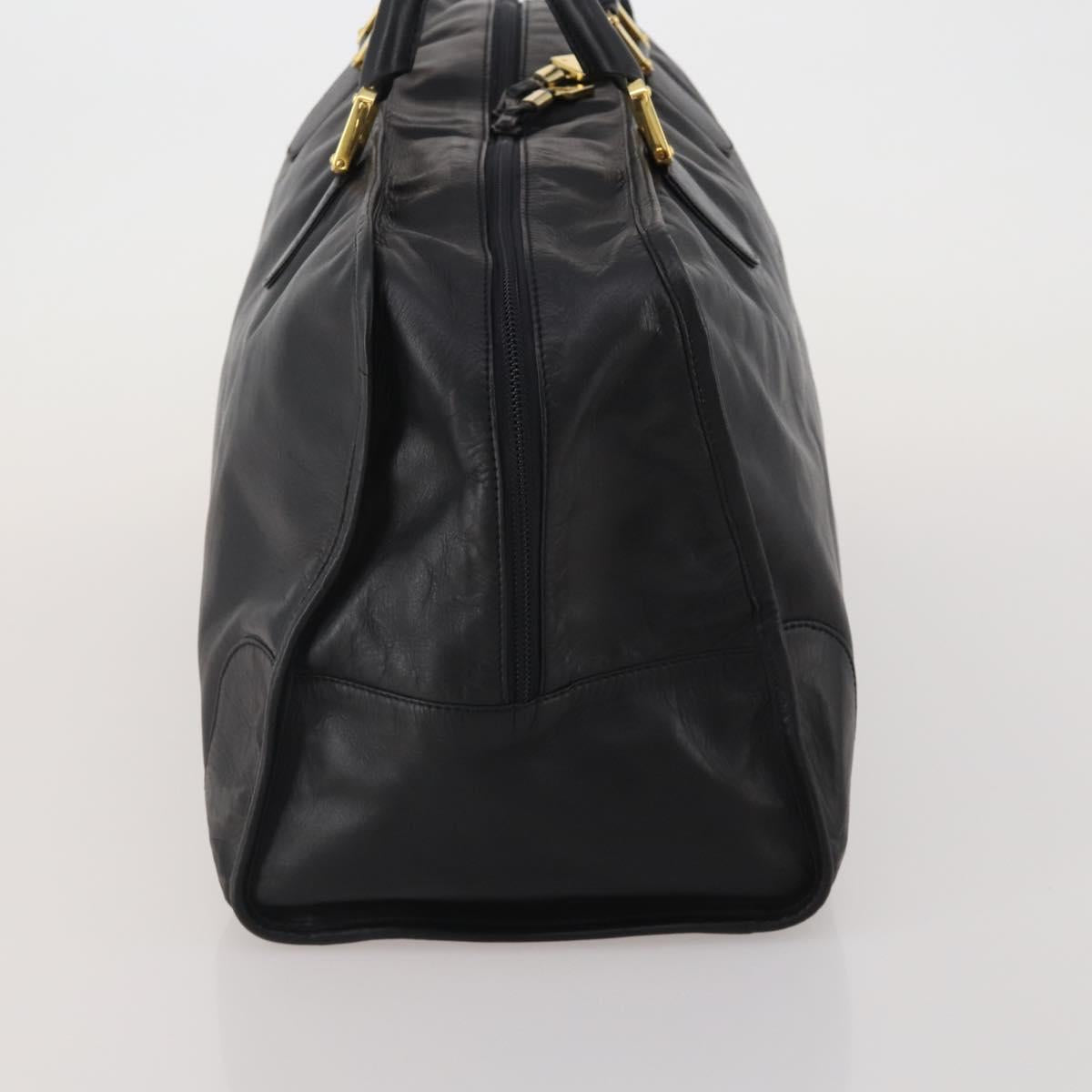 LOEWE Anagram Amazona 50 Boston Bag Leather Black Gold Auth 199390V