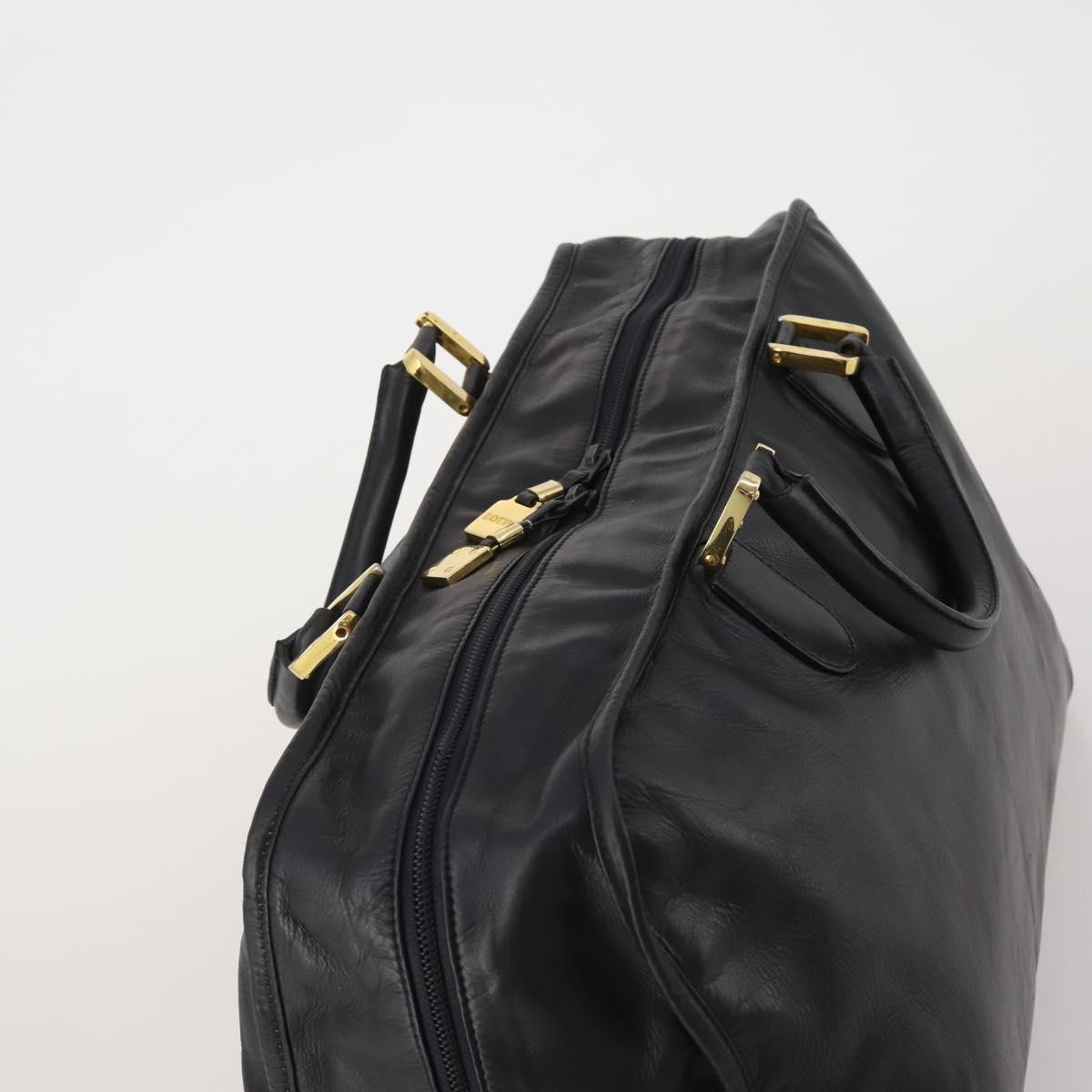LOEWE Anagram Amazona 50 Boston Bag Leather Black Gold Auth 199390V