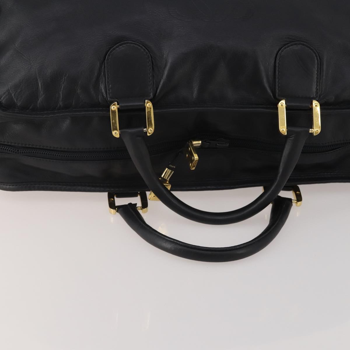 LOEWE Anagram Amazona 50 Boston Bag Leather Black Gold Auth 199390V