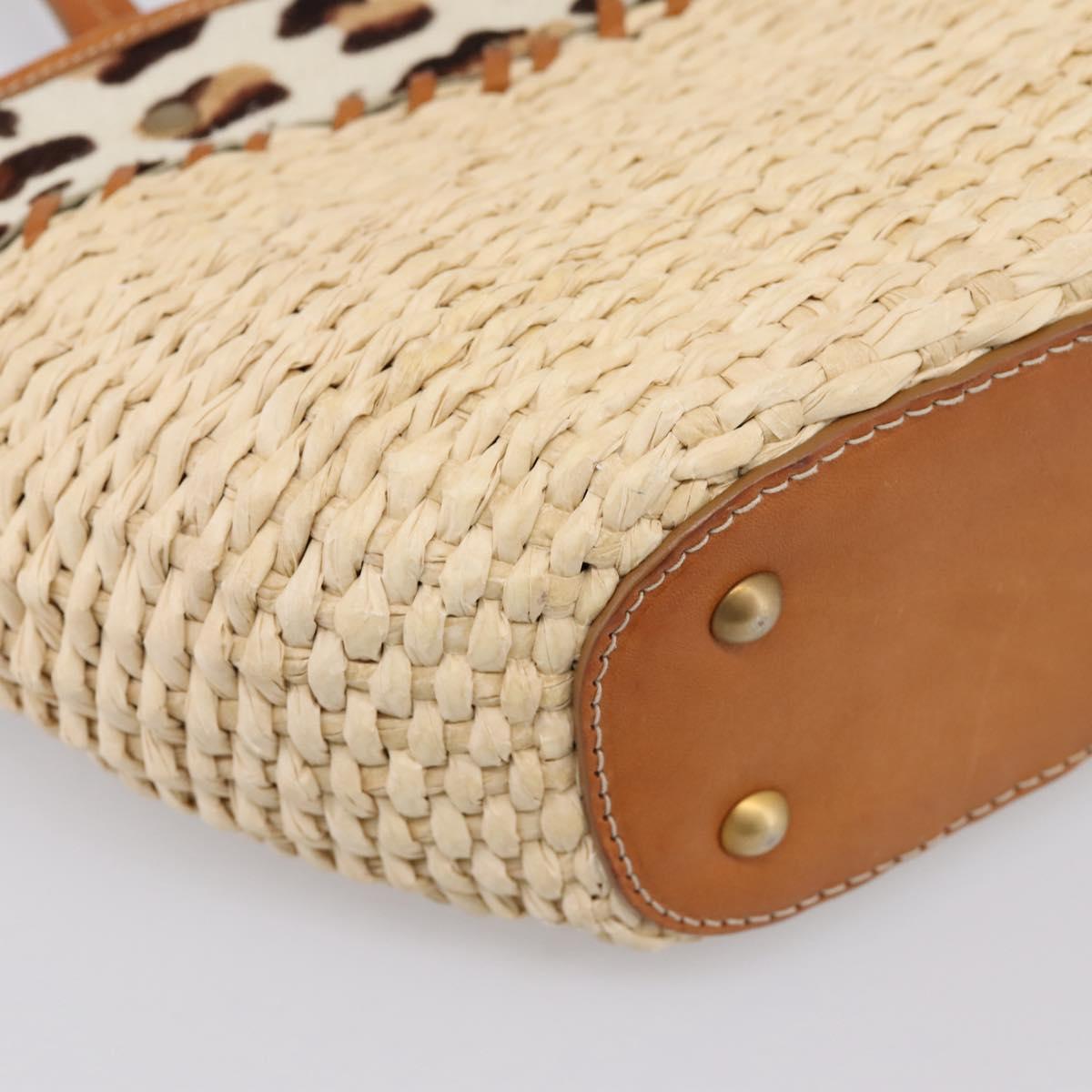 Miu Miu Tote Bag Raffia Beige Gold Auth 199393V