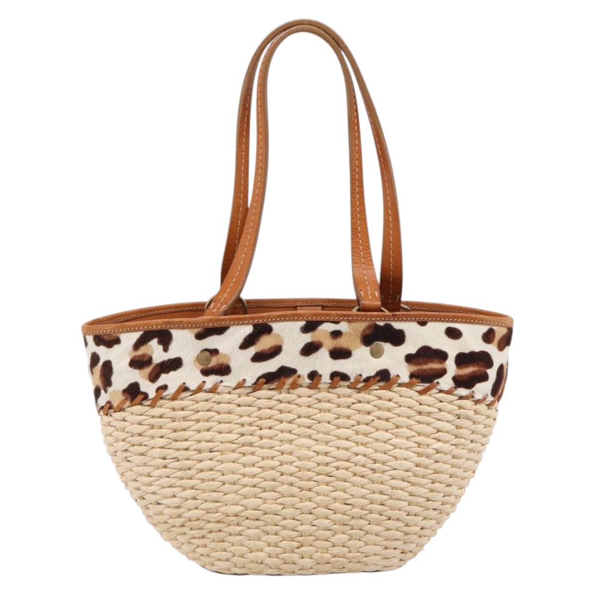 Miu Miu Tote Bag Raffia Beige Gold Auth 199393V