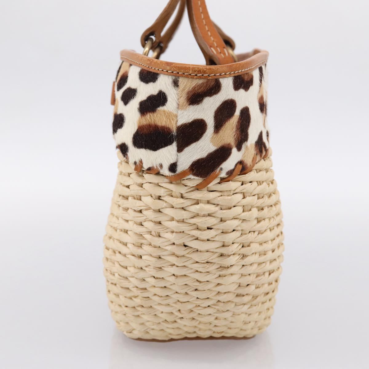 Miu Miu Tote Bag Raffia Beige Gold Auth 199393V